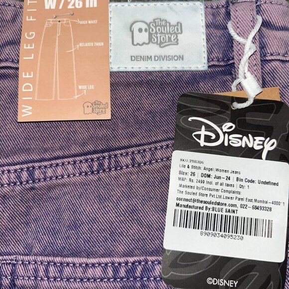 THE SOULED STORE DENIM DIVISION DISNEY LILO & STITCH ANGEL WIDE LEG FIT JEANS 26 - Picture 9 of 12
